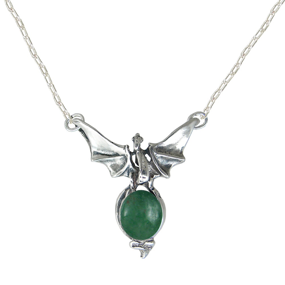 Sterling Silver Victory Dragon Necklace With Jade